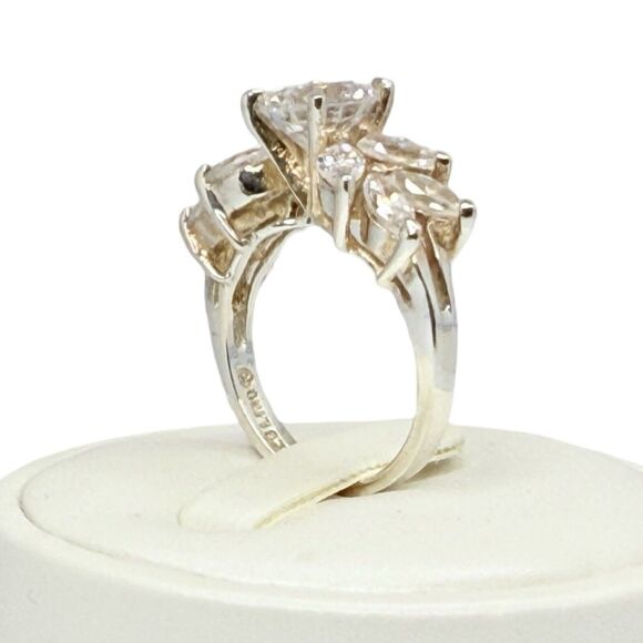 Lindeberg 925 Sterling Silver Zirconia Ring Sz 7 Marquise Round Cut Engagement - Picture 10 of 16